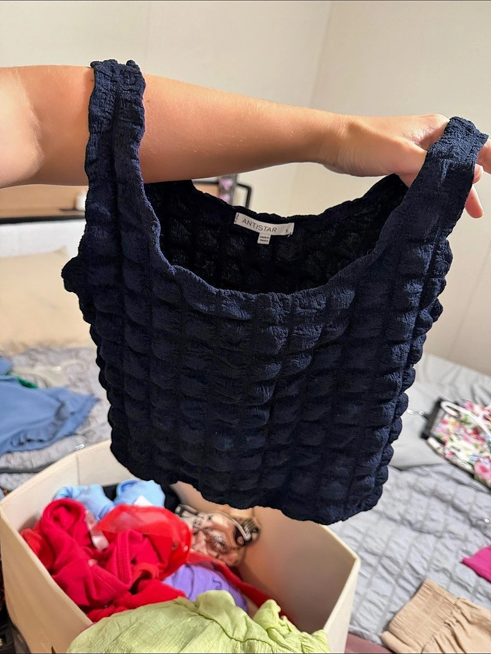 Antistar Textured Tank Top in Blue Size Small Like New
